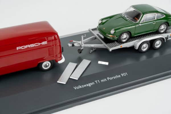 Schuco 1:43 Volkwagen T1 Van with Trailer & Porsche 911 Coupe 1964 (450731300) Diecast Model Set 7 Schuco 1:43 Volkwagen T1 Van with Trailer & Porsche 911 Coupe 1964 (450731300) Diecast Model Set