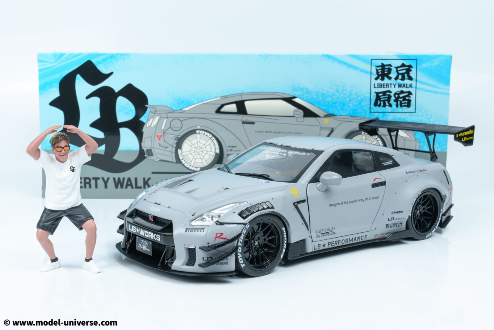 Solido x American Diorama Collaboration 2 Solido - 1:18 Nissan GT-R (R35) Type 2 Liberty Walk LB Works with Kato San Figure - Limited Edition Diecast Model