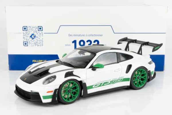 Solido 1:18 Porsche 911 (992) GT3 RS Weissach Package 2024 White with Green Stripes (S1812107) Diecast Model
