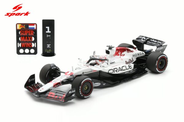 Spark 1:12 Red Bull Racing RB21 No.1 Max Verstappen Winner Japanese GP 2025 with Pitboard (12S054) Special White Honda Tribute Livery - Resin Model