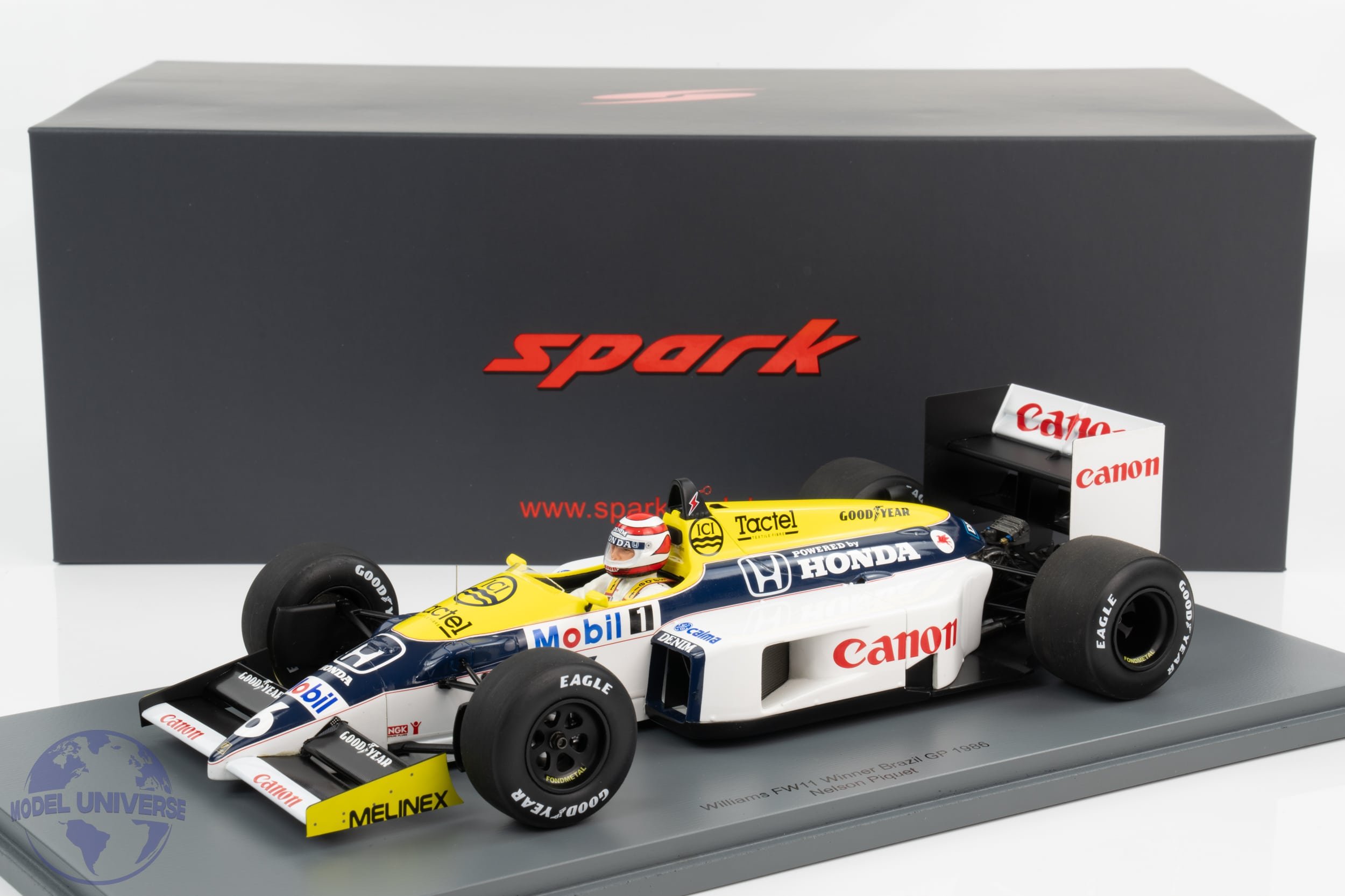 Spark - 1:18 Williams FW11 No.6 Nelson Piquet Winner Brazilian GP 1986 - Resin Model