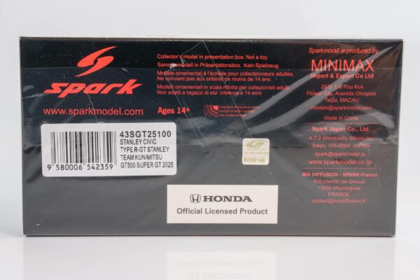 Spark - 1:43 Honda Civic Type R-GT Stanley No.100 Yamamoto, Makino Super GT500 2025 - Resin Model 7 Spark - 1:43 Honda Civic Type R-GT Stanley No.100 Yamamoto, Makino Super GT500 2025 - Resin Model