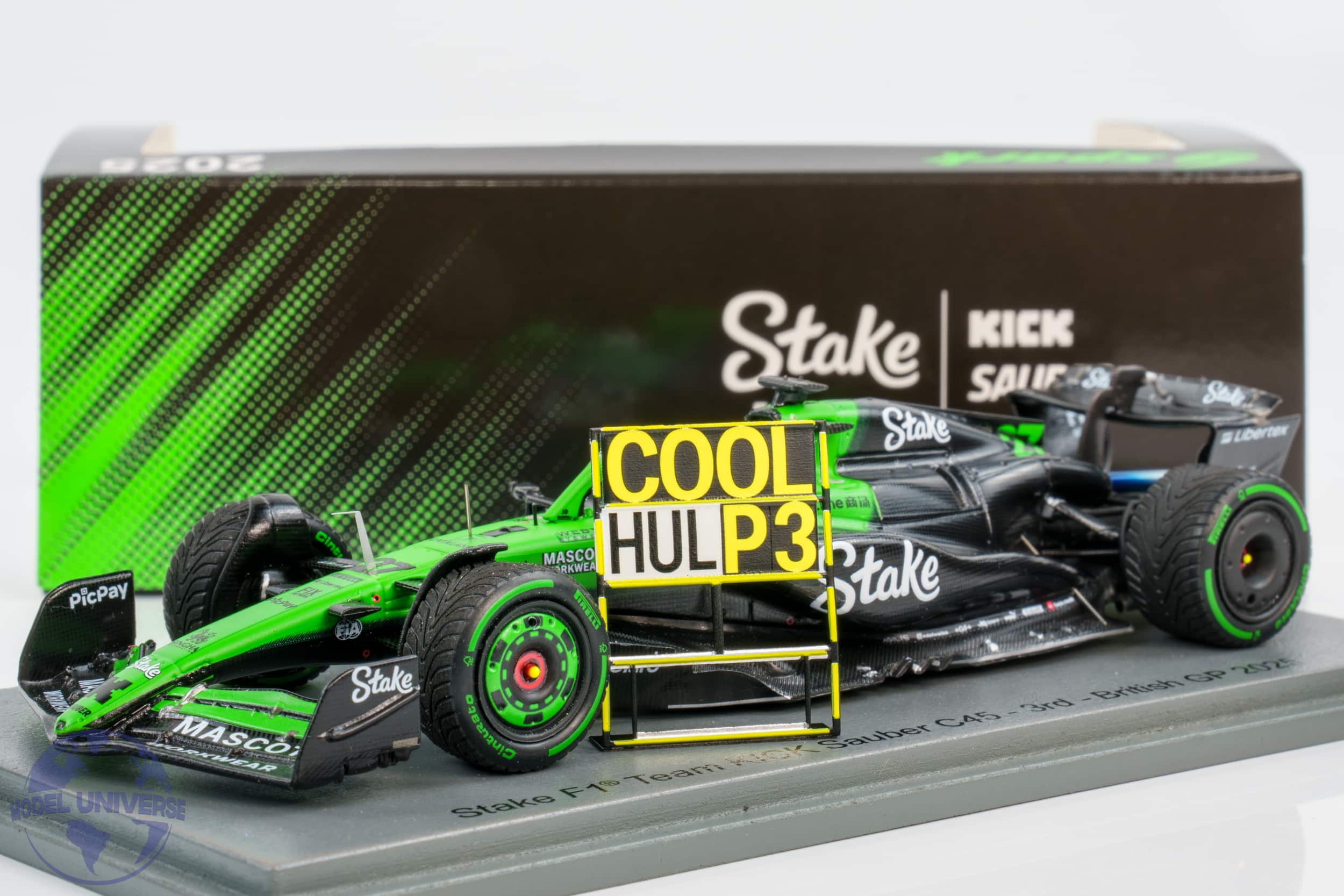 Spark - 1:43 Kick Sauber C45 No.27 Nico Hulkenburg 1st Podium 3rd British GP 2025 with Pitboard - Resin Model