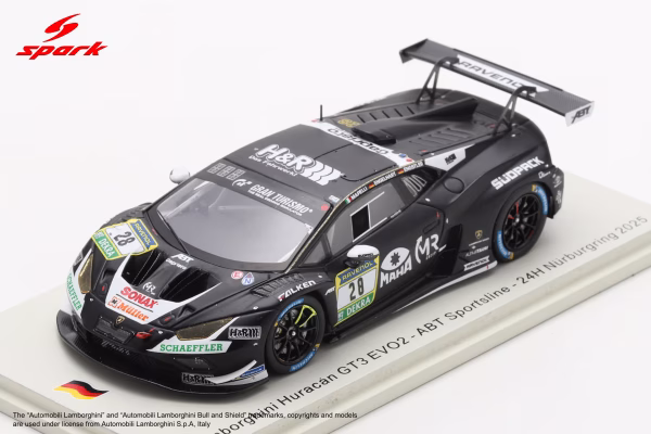 Spark 1:43 Lamborghini Huracan GT3 EVO2 No.28 ABT Sportsline 24h Nurburgring 2025 (SG1008) Limited Edition Resin Model