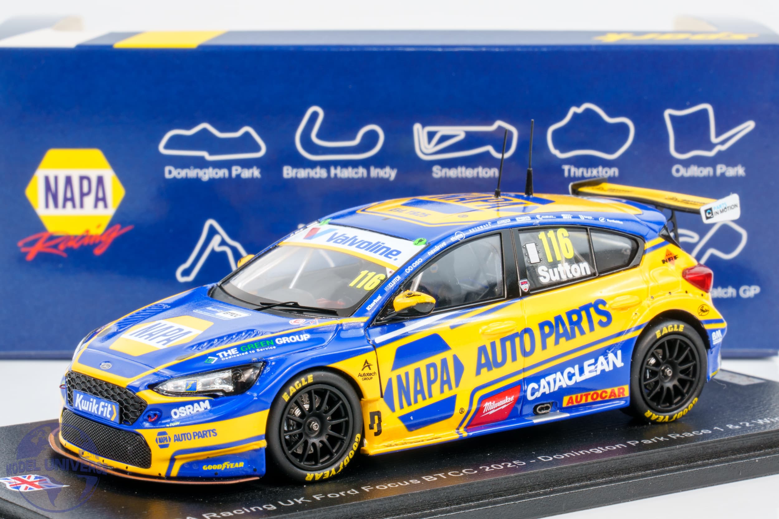 Spark - 1:43 Ford Focus ST NAPA Racing No.116 Ashley Sutton BTCC 2025 - Donington Park Race Winner 1 & 2 - Limited Edition Resin Model