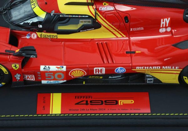 BBR - 1:18 Ferrari 499P No.50 Winner 24h Le Mans 2024 A.Fuoco, M.Molina, N.Nielsen - Limited Edition Resin Model Special Pack 13 BBR - 1:18 Ferrari 499P No.50 Winner 24h Le Mans 2024 A.Fuoco, M.Molina, N.Nielsen - Limited Edition Resin Model Special Pack