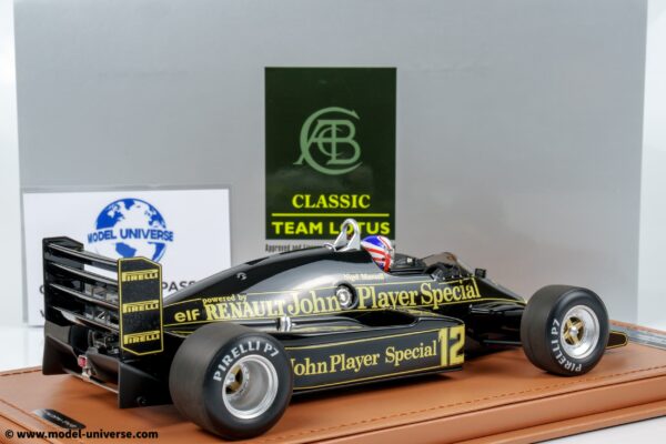 Tecnomodel - 1:18 Lotus 94T JPS No.12 Nigel Mansell GP European GP with Driver Figure - Limited Edition Resin Model with Display Case 13 Tecnomodel - 1:18 Lotus 94T No.12 Nigel Mansell European GP 1983 with Driver Figure - Limited Edition Resin Model with Display Case