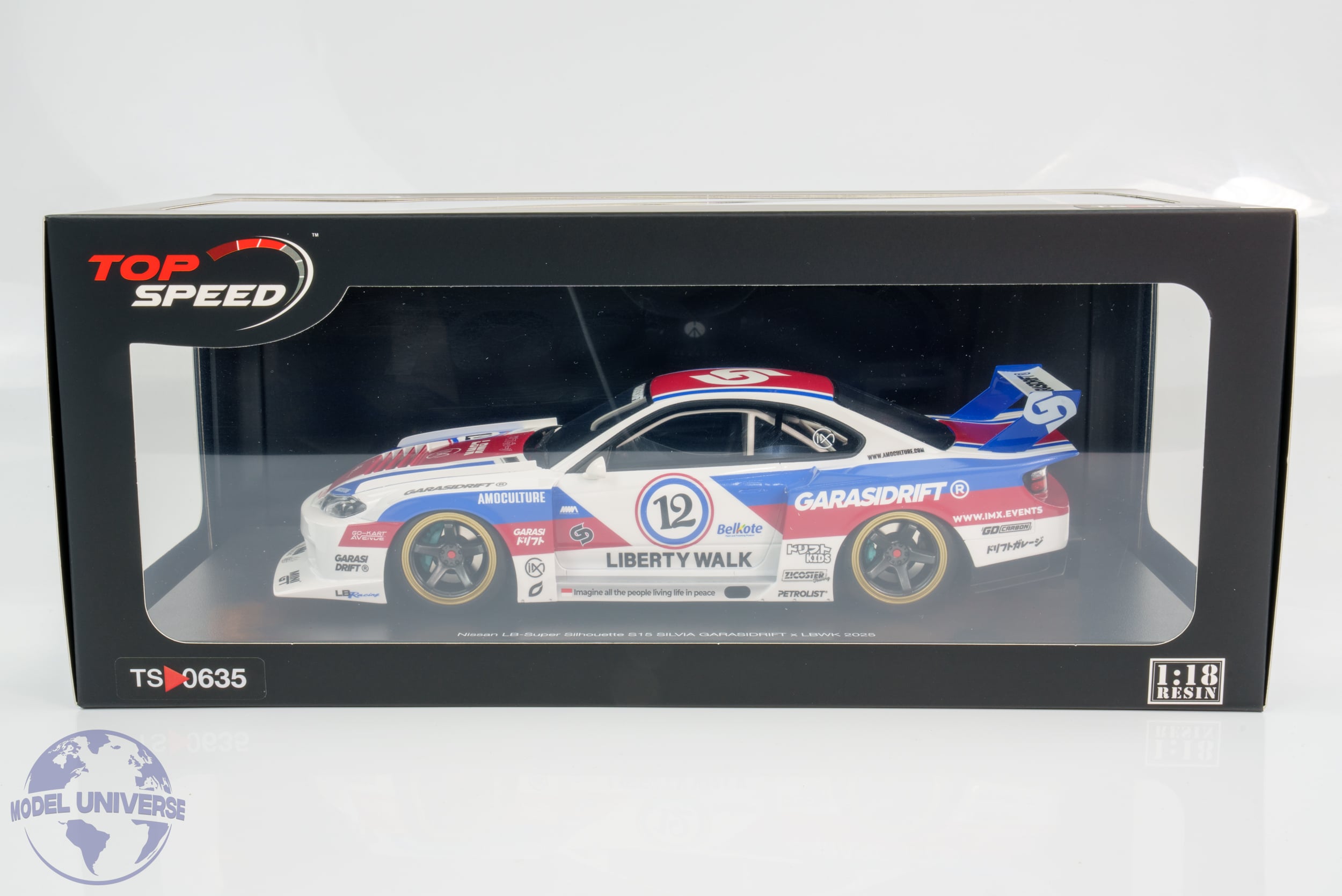 Top Speed - 1:18 LB-Super Silhouette Nissan S15 Silvia No.12 Liberty Walk 2025 - Limited Edition Resin Model 4 Top Speed - 1:18 LB-Super Silhouette Nissan S15 Silvia No.12 Liberty Walk 2025 - Limited Edition Resin Model