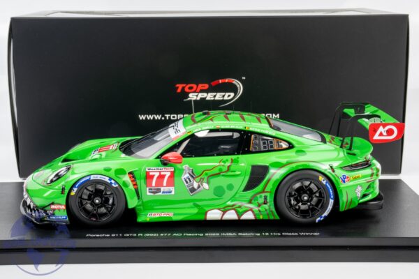Top Speed - 1:18 Porsche 911 GT3 R No.77 AO Racing "Rexy" Class Winner 2025 IMSA Sebring 12h - Resin Model 7 Top Speed - 1:18 Porsche 911 GT3 R No.77 AO Racing