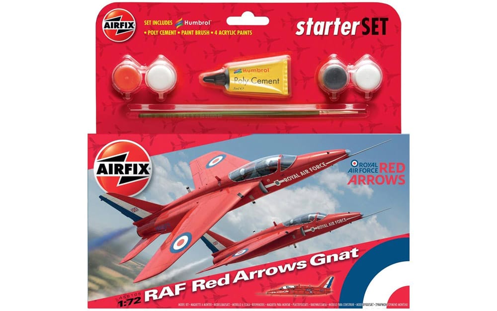 airfix - 1:72 raf red arrows gnat small starter set (a55105) model kit