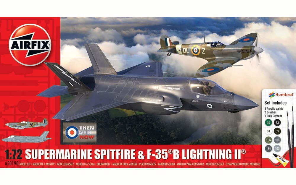 airfix - 1:72 supermarine spitfire & f-35b lightning ii 'then and now' (a50190) model kit