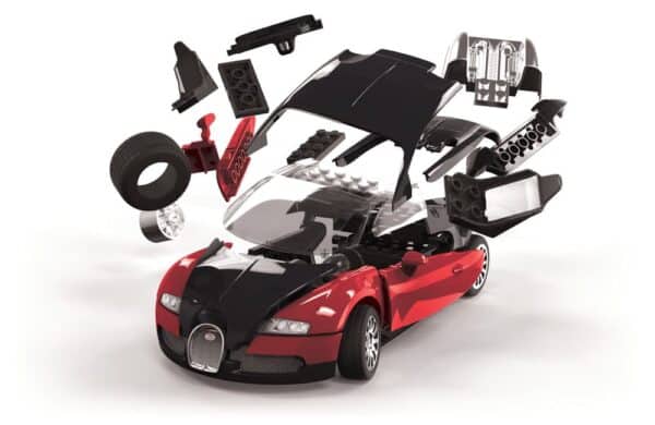 airfix quickbuild bugatti 16.4 veyron black/red (j6020) model kit