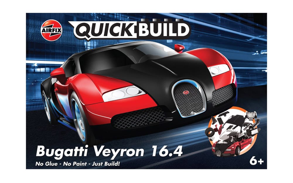 airfix quickbuild bugatti 16.4 veyron black/red (j6020) model kit