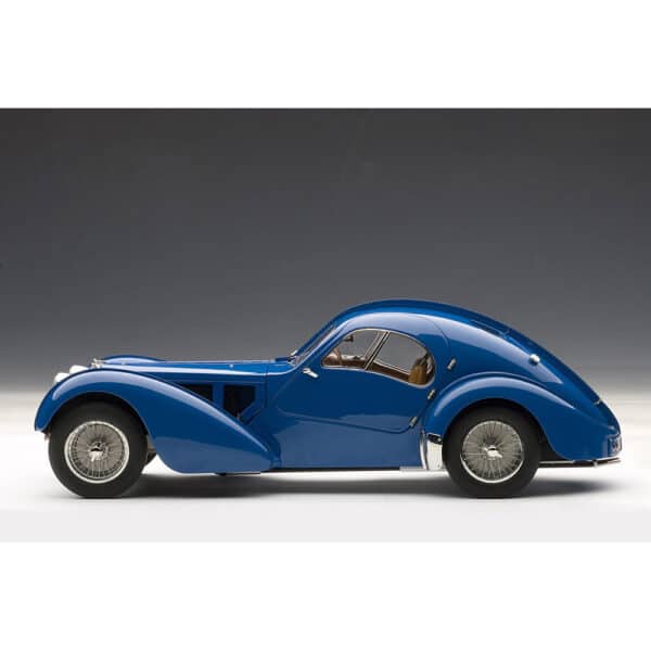 autoart - 1:18 bugatti type 57s atlantic (blue with silver metal wire spoke wheels)