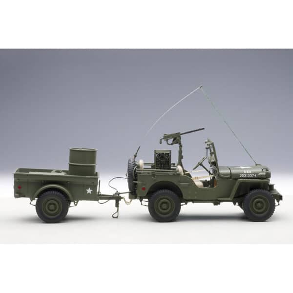 autoart - 1:18 jeep willys with trailer (army green)