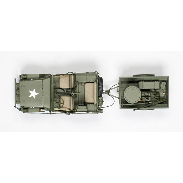 autoart - 1:18 jeep willys with trailer (army green)