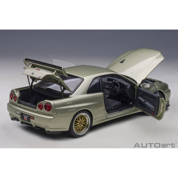 autoart - 1:18 nissan skyline gt-r (r34) v-spec ii n?r with bbs lm wheels (millenium jade)