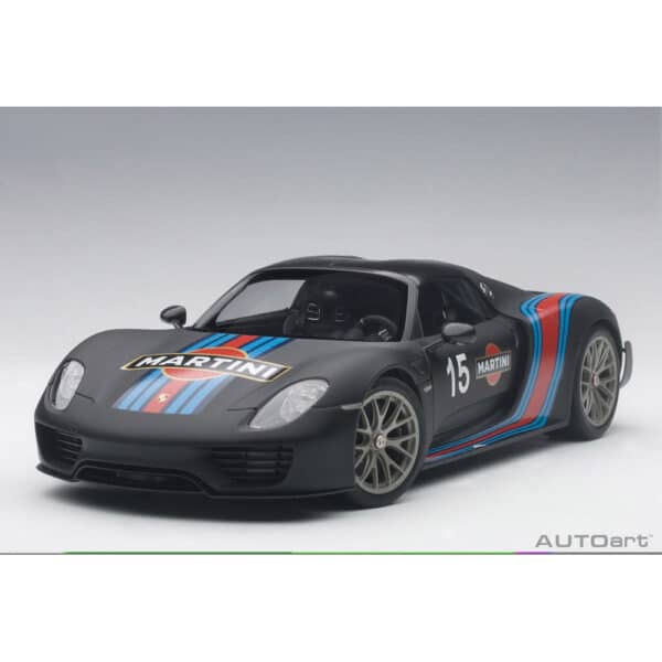autoart - 1:18 porsche 918 spyder weissach package (matt black with martini livery)