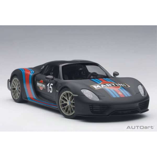 autoart - 1:18 porsche 918 spyder weissach package (matt black with martini livery)