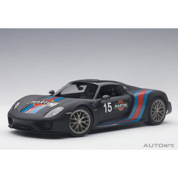 autoart - 1:18 porsche 918 spyder weissach package (matt black with martini livery)