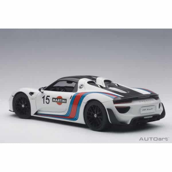 autoart - 1:18 porsche 918 spyder weissach package (white with martini livery)