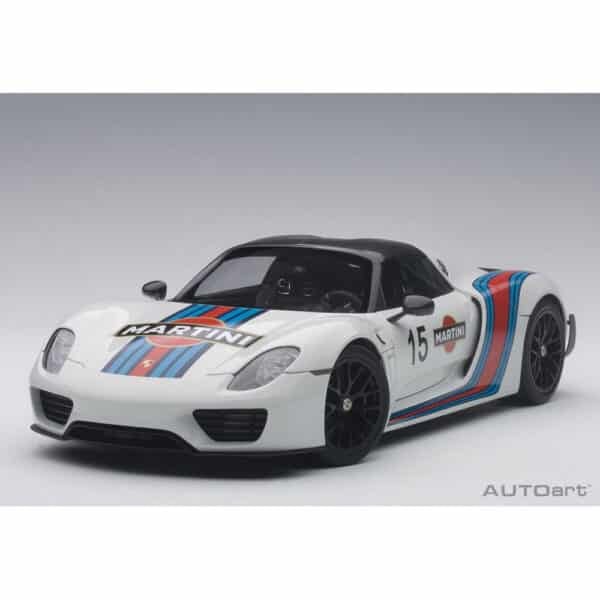 autoart - 1:18 porsche 918 spyder weissach package (white with martini livery)