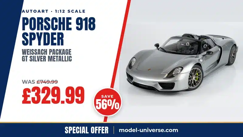 Diecast Model Shop - Model Universe 16 AUTOart 1:12 Porsche 918 Spyder Weissach Package GT Silver special offer