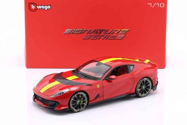 Ferrari 812 Competizione 2021 Rosso Corsa Red / Yellow - Signature Edition - 1:18 Scale Diecast Model by Bburago