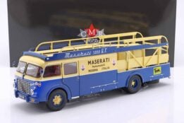 CMR - 1:18 Fiat 642 RN2 Bartoletti Maserati Race Car Transporter 1957 Blue/Yellow - Diecast Model