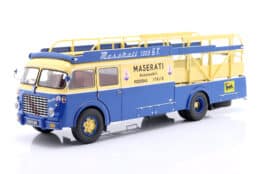 CMR - 1:18 Fiat 642 RN2 Bartoletti Maserati Race Car Transporter 1957 Blue/Yellow - Diecast Model
