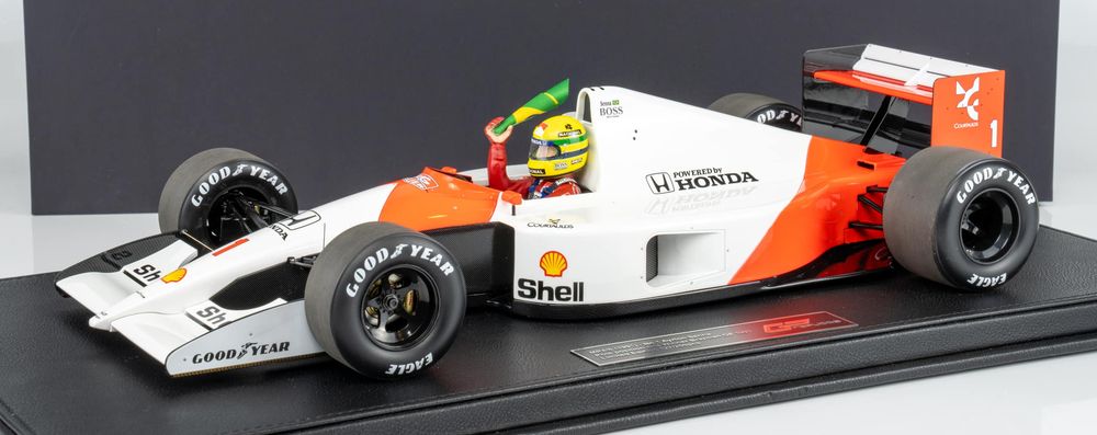 Join the Collectors Club 1 1:12 scale McLaren MP4/6 Formula 1 model of Ayrton Senna on its display base