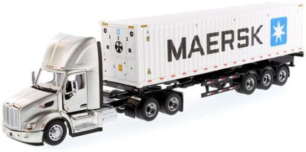 Diecast Masters - 1:50 Peterbilt 579 Day Cab Tractor (Silver) with 40' Refrigerated Sea Container
