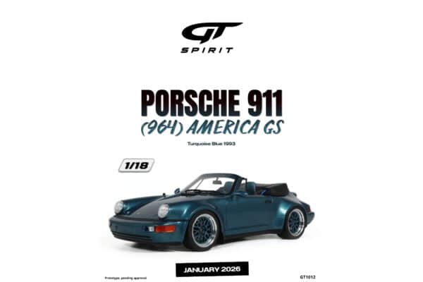 Latest arrivals & pre-orders at model‑universe.com – 17 August 2025, including Koenigsegg Agera S by FrontiArt, Ferrari 499P & 296 LMGT3 by Looksmart, and much more 71 GT Spirit - 1:18 Porsche 911 (964) America GS Turquoise Blue 1993 - Limited Edition Resin Model