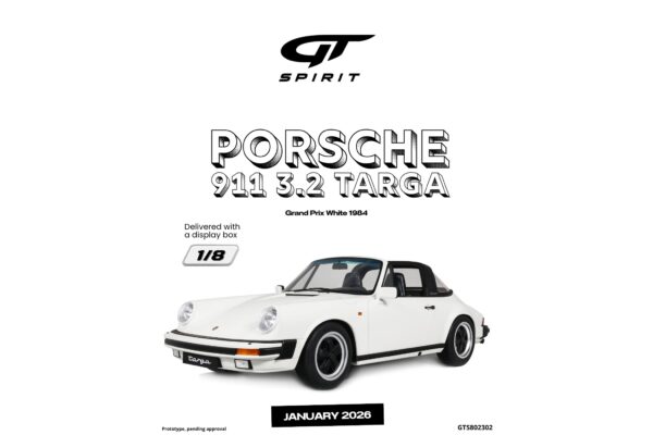 Latest arrivals & pre-orders at model‑universe.com – 17 August 2025, including Koenigsegg Agera S by FrontiArt, Ferrari 499P & 296 LMGT3 by Looksmart, and much more 68 GT Spirit - 1:8 Porsche 911 3.2 Targa Grand Prix White 1984 - Limited Edition Resin Model