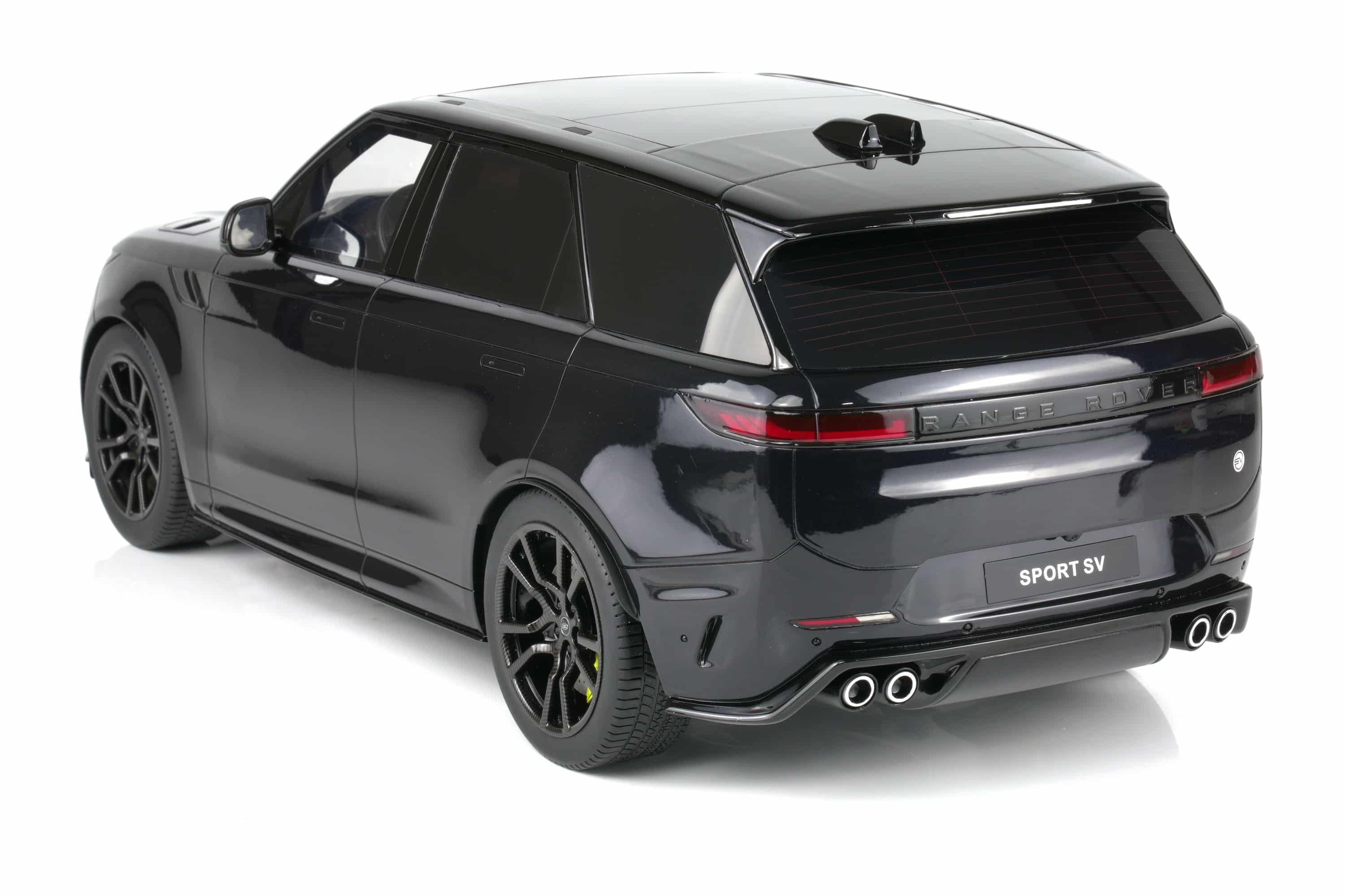 GT Spirit 1:12 Range Rover Sport SV Edition Two Black 2024 (GT555) Limited Edition Resin Model 6 GT Spirit 1:12 Range Rover Sport SV Edition Two Black 2024 resin model (GT555) rear three-quarter high view