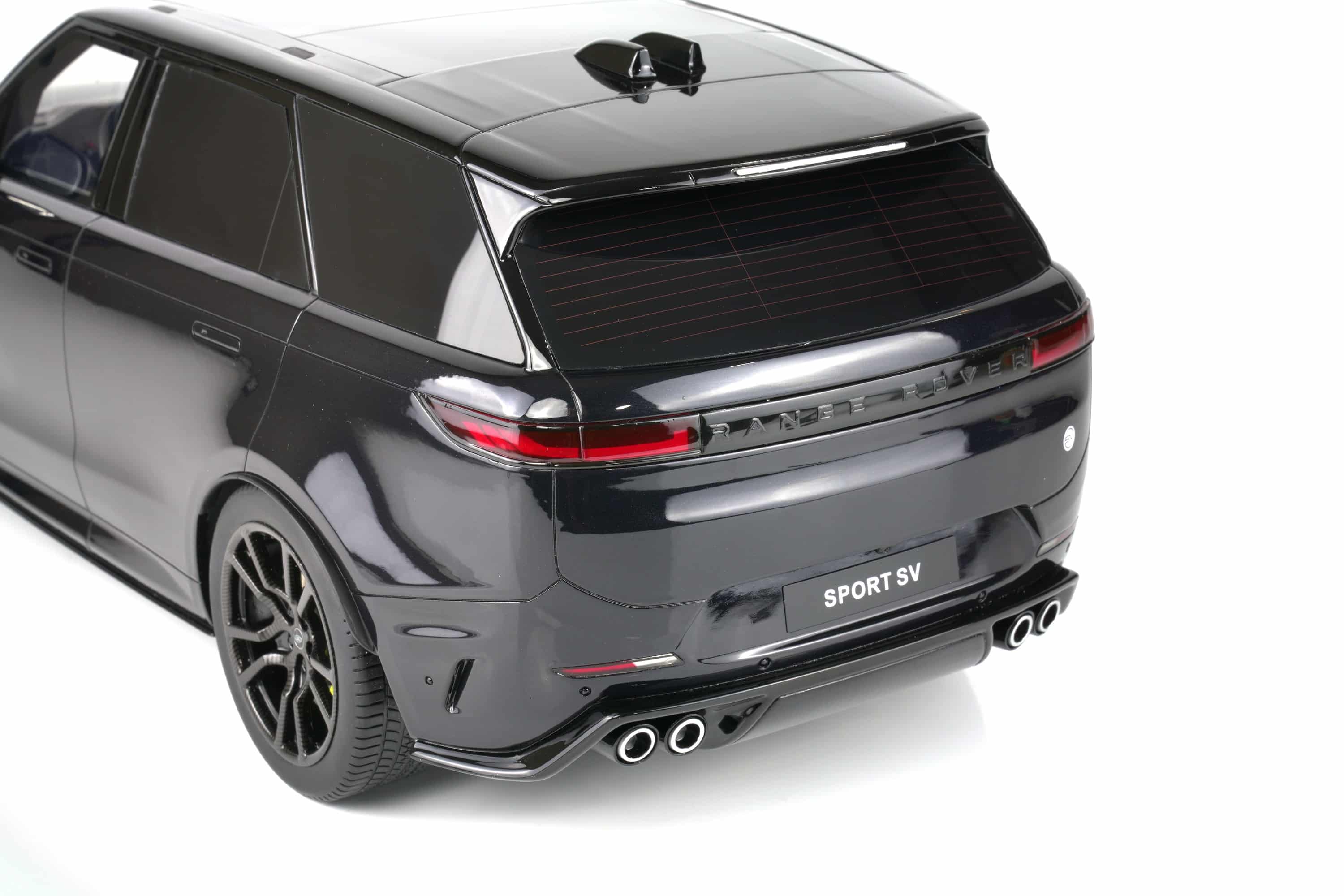 GT Spirit 1:12 Range Rover Sport SV Edition Two Black 2024 (GT555) Limited Edition Resin Model 8 GT Spirit 1:12 Range Rover Sport SV Edition Two Black 2024 resin model (GT555) rear detail with SPORT SV badge and quad exhausts