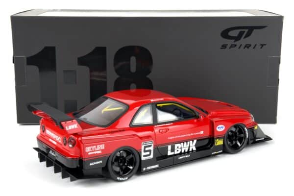 GT Spirit 1:18 Nissan Skyline R34 GT-R LB Super Silhouette Red (GT570) rear with box