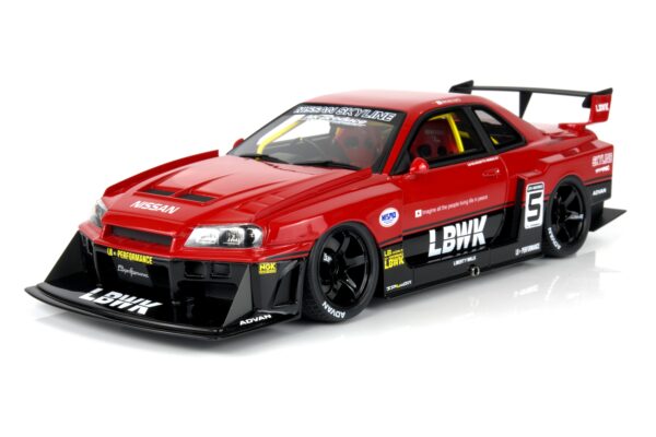 GT Spirit 1:18 Nissan Skyline R34 GT-R LB Super Silhouette Red 2020 (GT570) Limited Edition Resin Model 17 GT Spirit 1:18 Nissan Skyline R34 GT-R LB Super Silhouette Red (GT570) front three-quarter