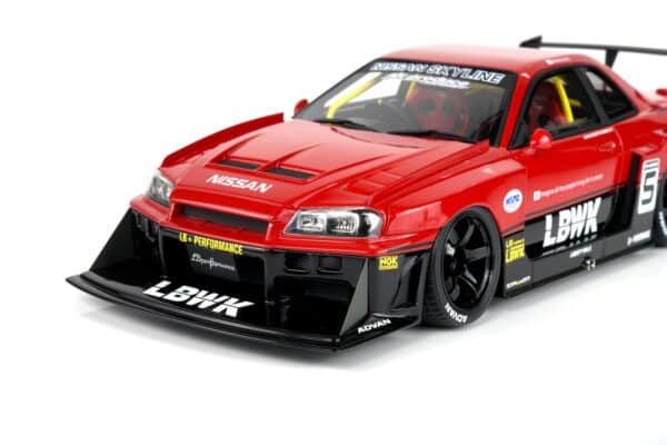 GT Spirit 1:18 Nissan Skyline R34 GT-R LB Super Silhouette Red 2020 (GT570) Limited Edition Resin Model 20 GT Spirit 1:18 Nissan Skyline R34 GT-R LB Super Silhouette Red (GT570) front detail