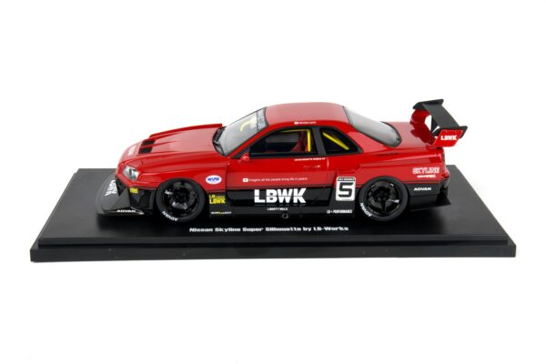 GT Spirit 1:18 Nissan Skyline R34 GT-R LB Super Silhouette Red 2020 (GT570) Limited Edition Resin Model 24 GT Spirit 1:18 Nissan Skyline R34 GT-R LB Super Silhouette Red (GT570) on display base