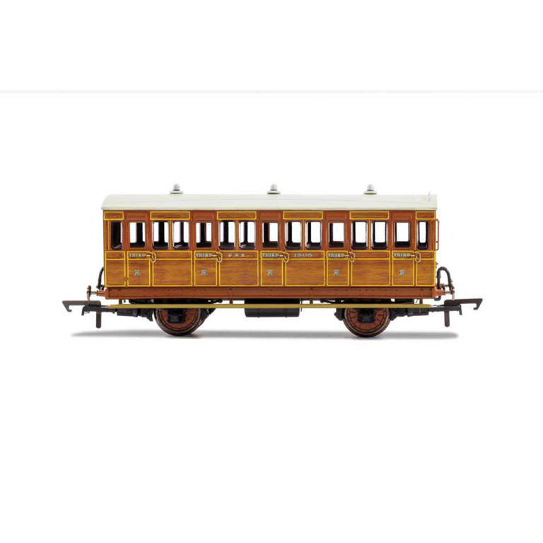 hornby - gnr, 4 wheel coach, 3rd class, fitted lights, 1505 (r40104a) oo gauge