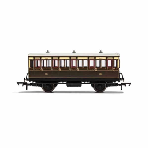 hornby - gwr, 4 wheel coach, 3rd class, fitted lights, 1889 (r40112) oo gauge