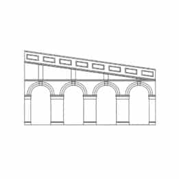 hornby - high stepped arched retaining walls x 2 (engineers blue brick) (r7375) oo gauge