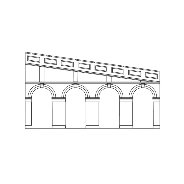 hornby - high stepped arched retaining walls x 2 (engineers blue brick) (r7375) oo gauge