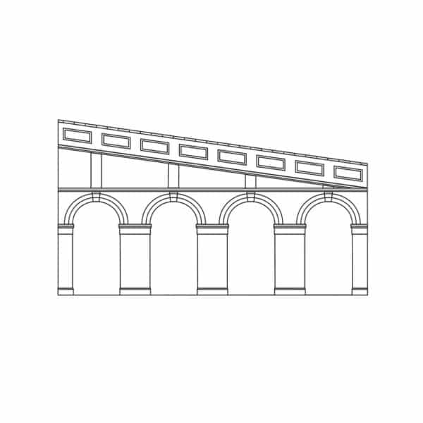 hornby - high stepped arched retaining walls x 2 (red brick) (r7374) oo gauge