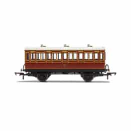 hornby - lb&scr, 4 wheel coach, 3rd class, fitted lights, 881 (r40116a) oo gauge