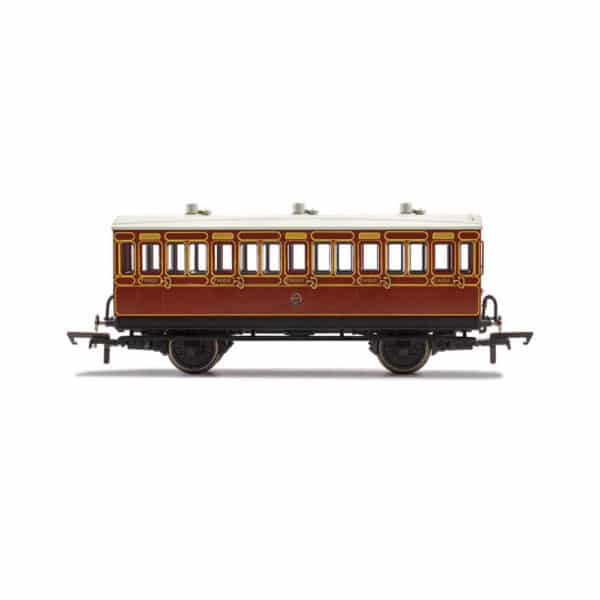 hornby - lb&scr, 4 wheel coach, 3rd class, fitted lights, 881 (r40116a) oo gauge