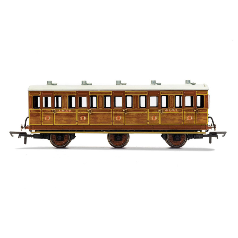 hornby - lner, 6 wheel coach, 3rd class, fitted lights, 4141 (r40128) oo gauge