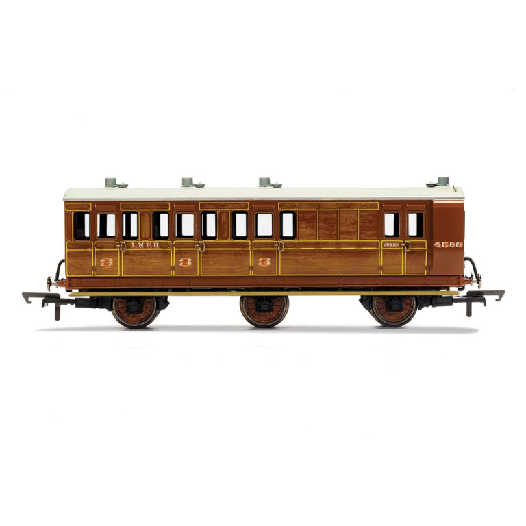 hornby - lner, 6 wheel coach, brake 3rd class, fitted lights, 4589 (r40130) oo gauge