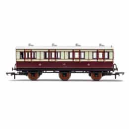 hornby - lnwr, 6 wheel coach, 1st class, fitted lights, 1889 (r40119) oo gauge